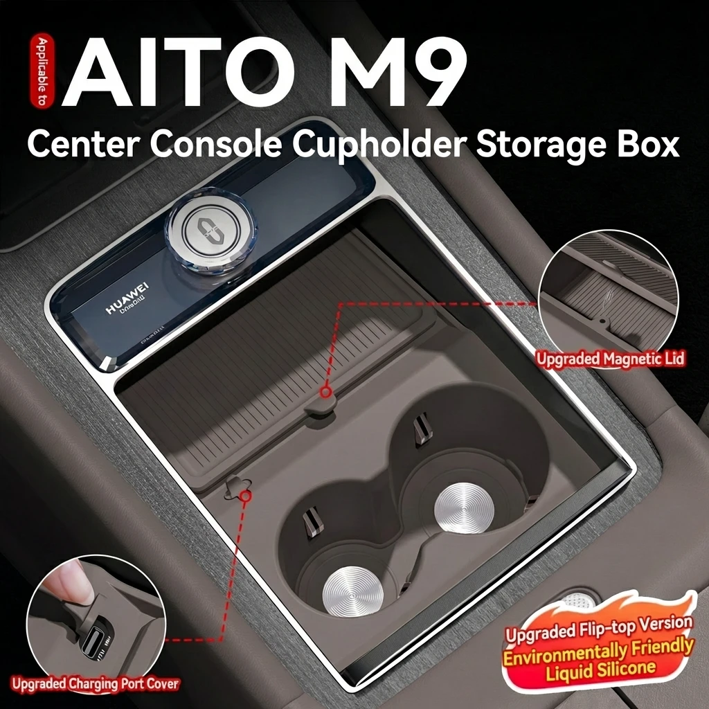 

Для AITO M9 2025 года: Силиконовый коврик-подстаканник для центральной консоли автомобиля, нескользящая вставка для напитков