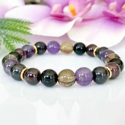 8 MM Russian Shungite Amethyst Black Tourmaline Garnet Smoky Quartz Bracelet Womens Yoga Wrist Mala Jewelry