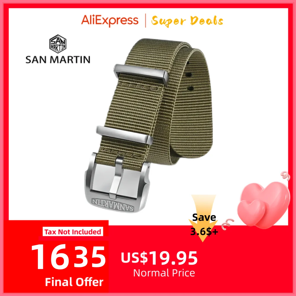 

San Martin Military Nylon Strap 20mm Sports Watchband Paratrooper Watch Bands Comfortable Universal High Quality Durable BD0005