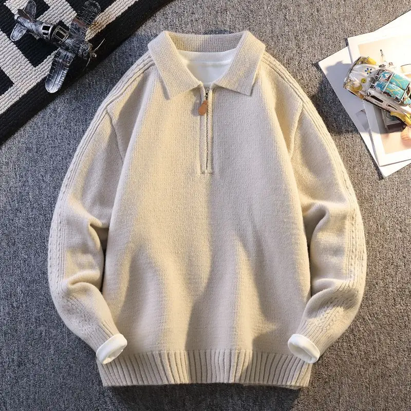 

Мужской свитер на молнии, свободного кроя, в корейском стиле, вязаный, на весну-осень, теплый, с длинными рукавами, модный