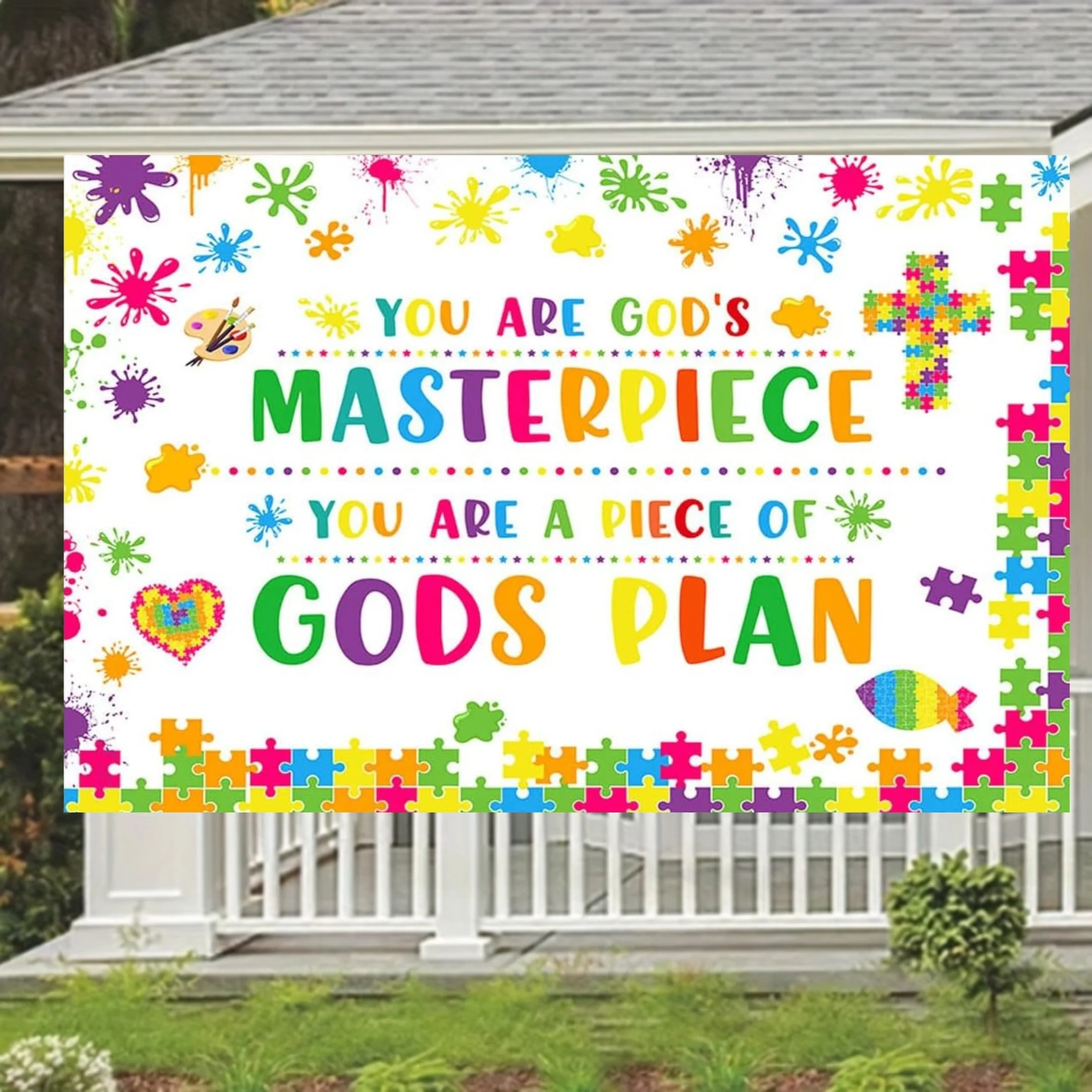 لافتة دينية - موضوع عمل الله وخطة الله - لغز لامع وتصميم الأزهار لمدرسة الأحد والمناسبات الكنيسة