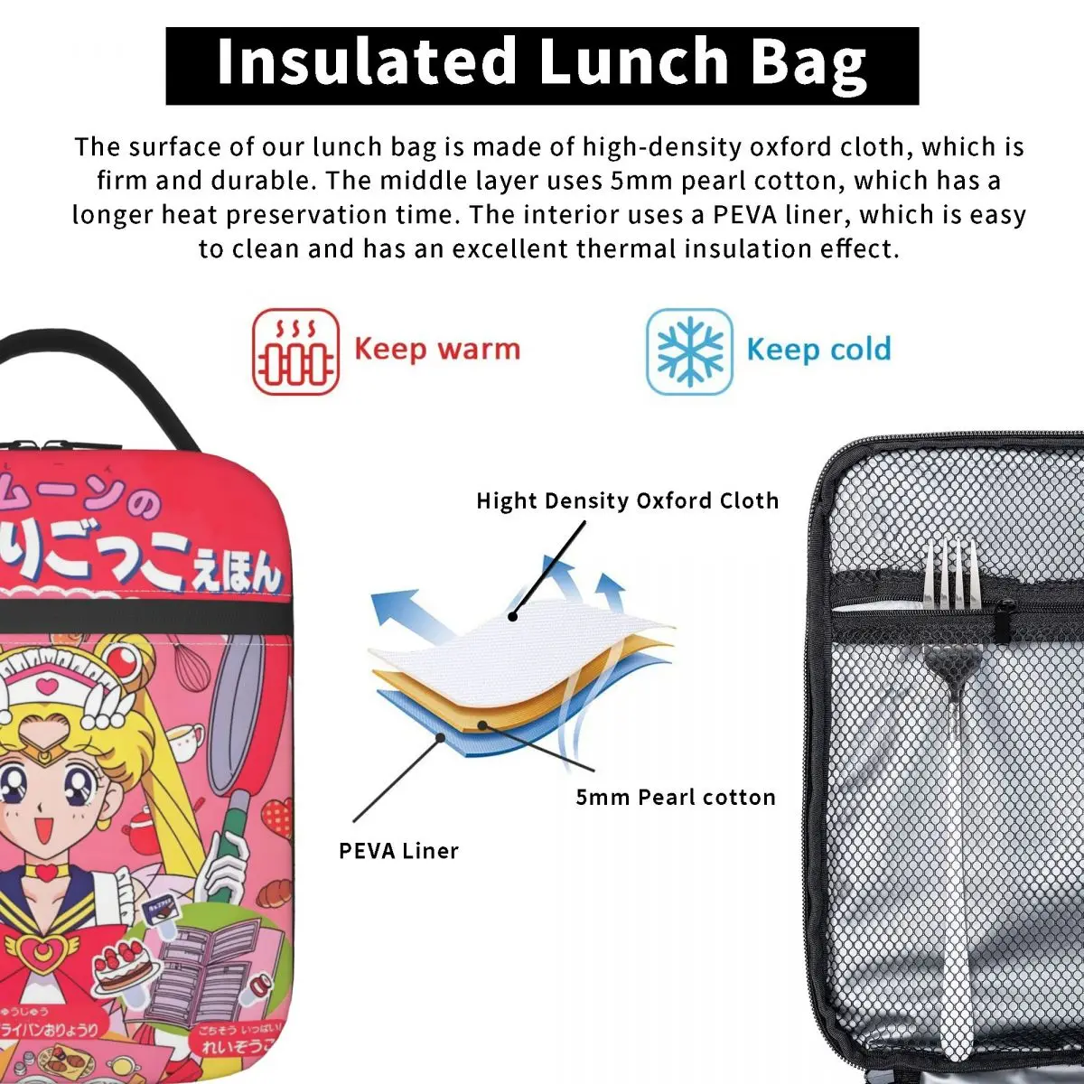 Custom Comic S-Sailors M-Moons Insulated Lunch Bag for School Office Japan Tsukino Portable Thermal Cooler Lunch Box view 4