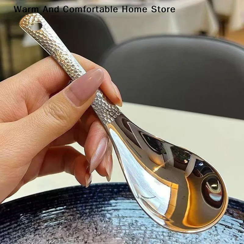 【W】2PCS/4PCS Simple Stainless Steel Spoon Retro Kitchen Tools High End Texture Rice Scoop New Fashion Home Kitchen Meal Spoons