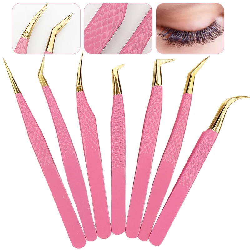 1 pçs pinças de extensão de cílios clipe de sobrancelha rosa aço inoxidável alta precisão cílios falsos pinças de levantamento ferramenta de maquiagem coreana