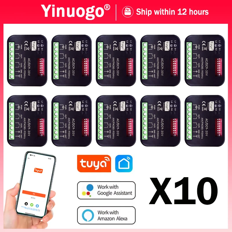 

10pcs TUYA WIFI RX-MULTI Receiver Gate Remote Control Garage Door Opener Controller Switch 9V-30V 85V-250V 300MHz-868MHz