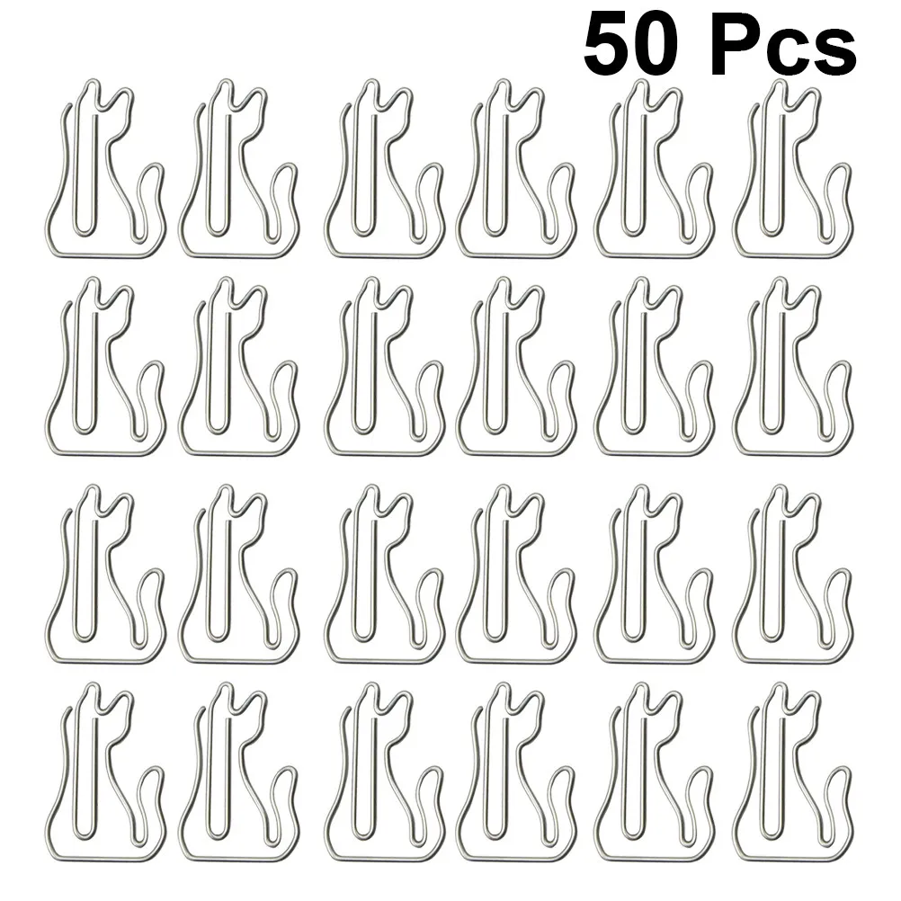 

50Pcs Silver Cartoon Cat Paper Clips Creative File Clamps for Office Home School Document Management Paper Clips