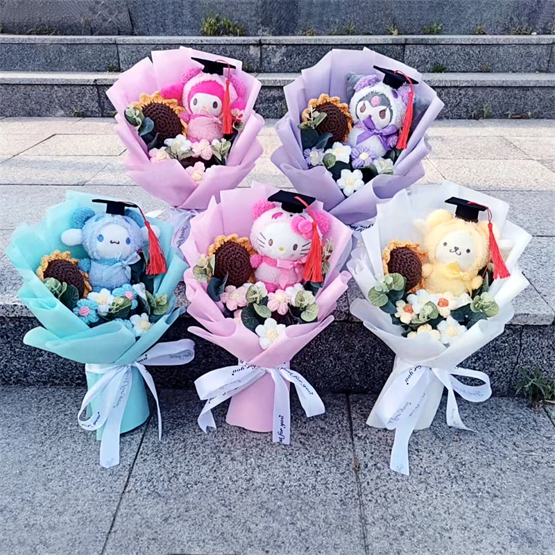 Graduation Hello Kitty Kuromi My Melody Cinnamoroll Plush Sunflower Bouquet Gift Valentine's Day Xmas Girl Friend  Gifts