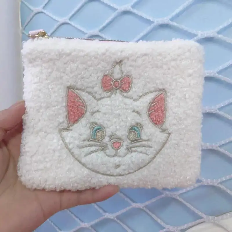 Nueva bolsa de almacenamiento de felpa de dibujos animados de Disney Marie Cat, monedero bonito, bolsa de lápiz labial, bolsa de maquillaje de un solo lado para niña, regalo de cumpleaños para amigo