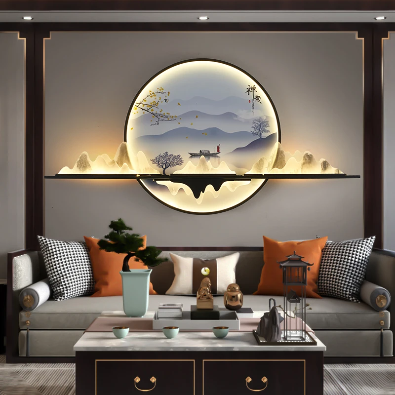 Imagem -03 - Chinês Criativo Circular Mural Aperte Lâmpada Imagem de Parede Luz Paisagem Moderna Home Living Estudo Quarto 86 Luz