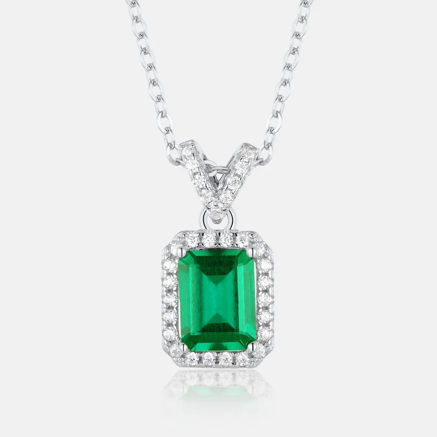 ALLNOEL Lab Created Emerald Real 925 Silver Pendant Necklaces Woman Trendy High Quality Wedding Party Luxury Gifts Fine Jewelry