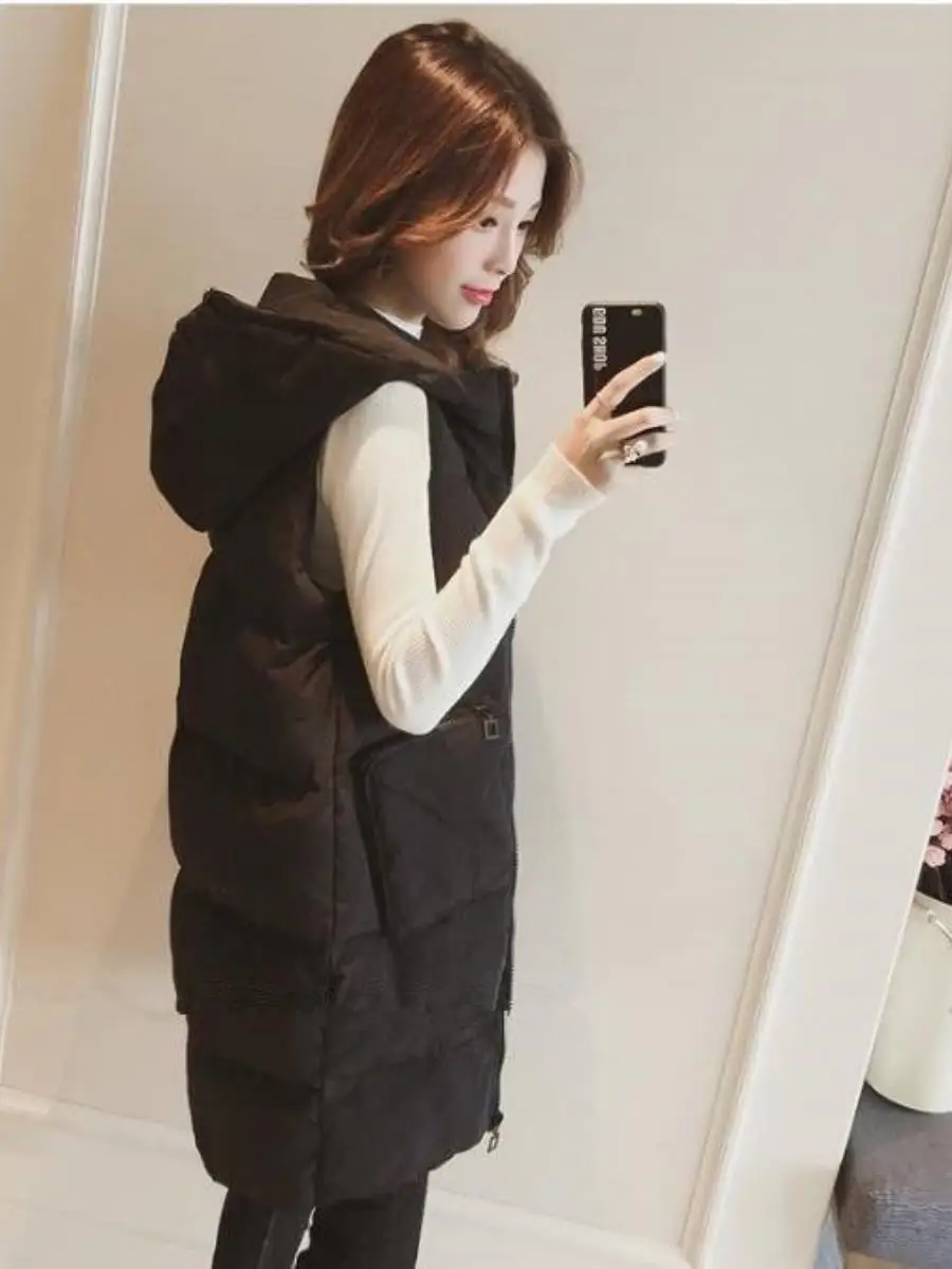 プラスサイズダウンジャケットベスト女性秋冬ファッションプラスサイズ綿服ミドル丈女性用ベスト暖かいスリム