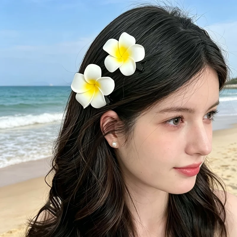 2 ensembles de pinces à cheveux en forme d'œuf de haute qualité, style hawaïen, taille moyenne, pour femmes, décoration tropicale