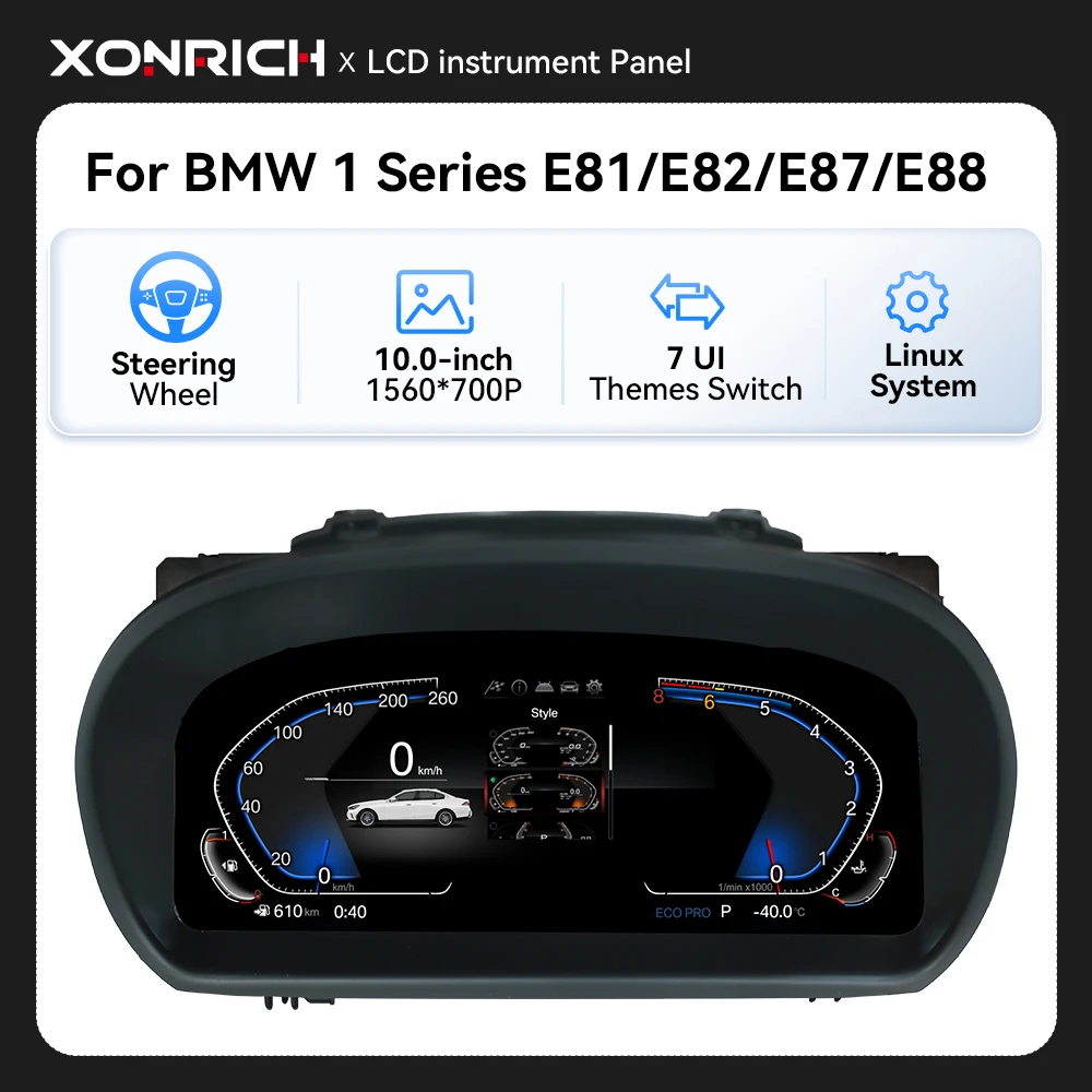 XONRICH Auto-LCD-Armaturenbrett-Panel für BMW 1er E81 E82 E87 E88 2006–2015 LCD-Panel Tachometer virtuelles Instrument
