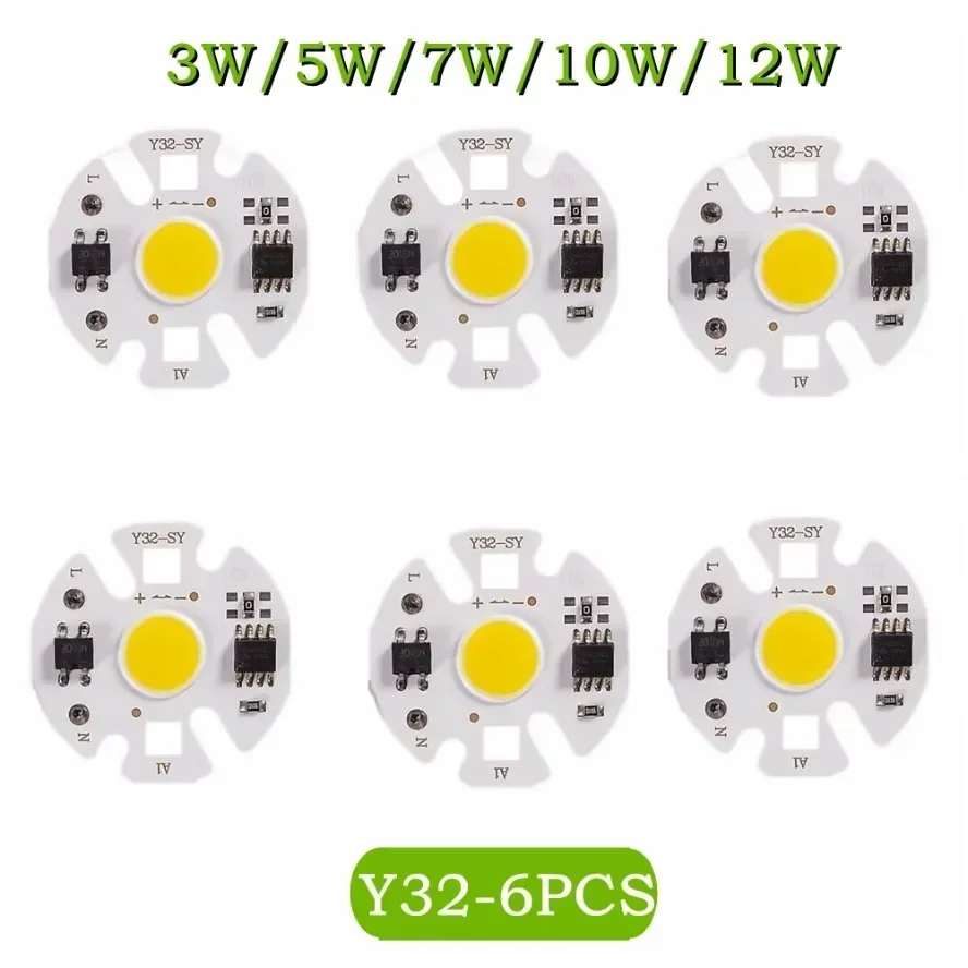 6PCS Y32 12W 10W 7W 5W 3W LED COB Lamp Chip Bulb Real Power Input IP65 for Outdoor LED Bulb FloodLight Cold Warm White 220V/110V