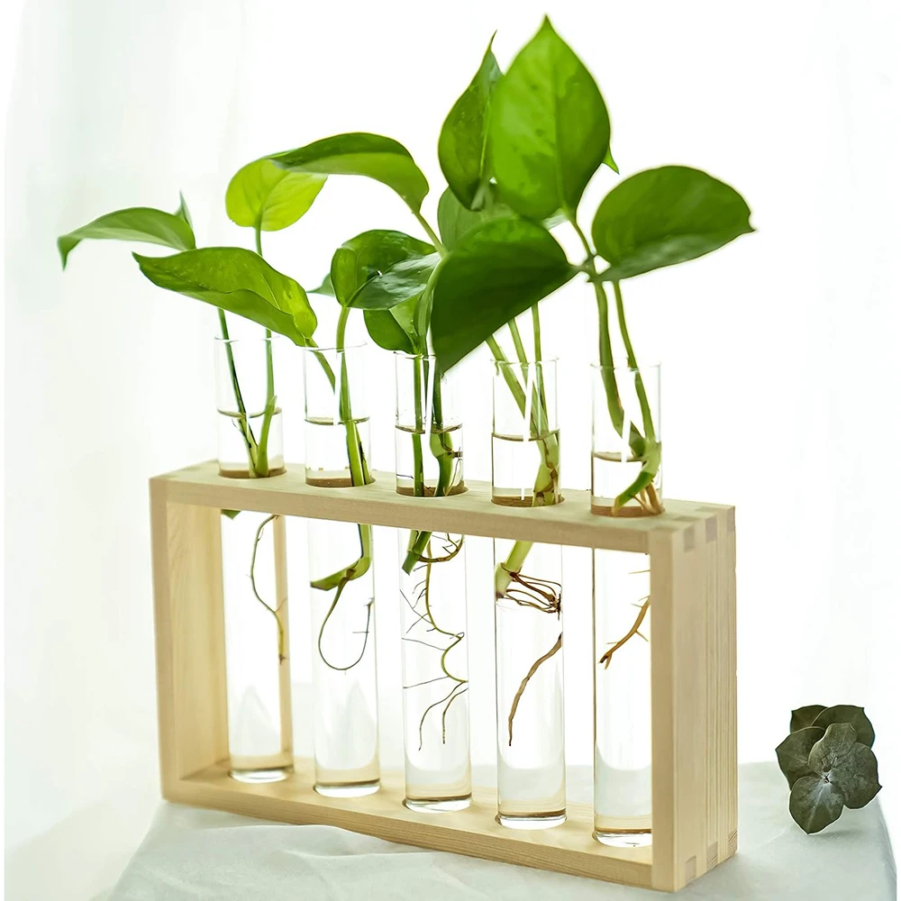 

Wall Hanging Creative Retro Hydroponic Green Plant Test Tube Vase Series Wooden Frame Vase Home Office Desktop Decoration