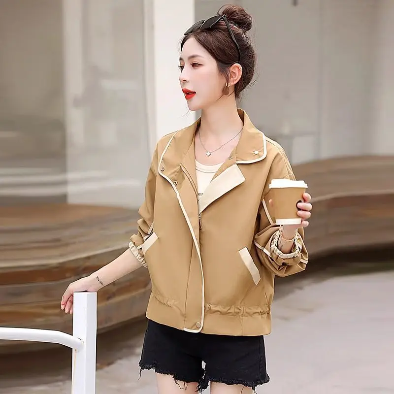 New Female Leisure Lapel Collar Short Small Fragrant Tops Coat Women Spring Autumn Loose Fitting Short Small Fragrant Top Jacket