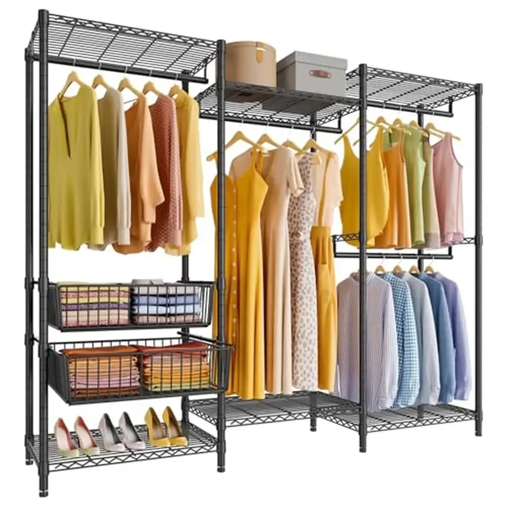 Clothes Rack Heavy Duty Metal Closet Organizer with Baskets Adjustable Storage System Bedroom Laundry Room 68.9