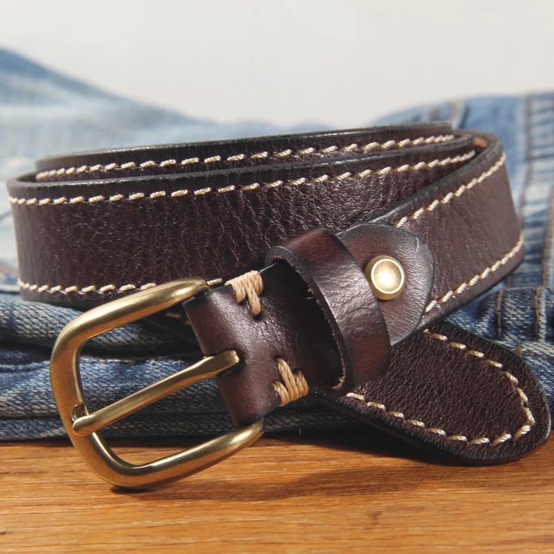 Cowhide Design Belt Women\'s Pure Copper Button Top Cowhide All-match Casual Jeans Belt High Quality Retro Luxury Women Belt