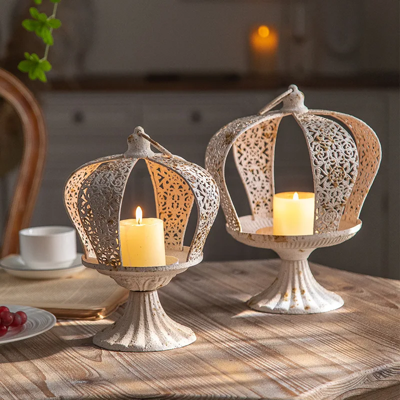 

French crown wrought iron candlestick ornament romantic candlelight dinner tabletop ornament homestay decoration