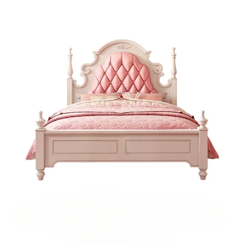 Princess Pretty Luxury Children's Bed American Wood Cute Pink Modern Children Bed Loft Villa Cama Infantil Bedroom Set Furniture