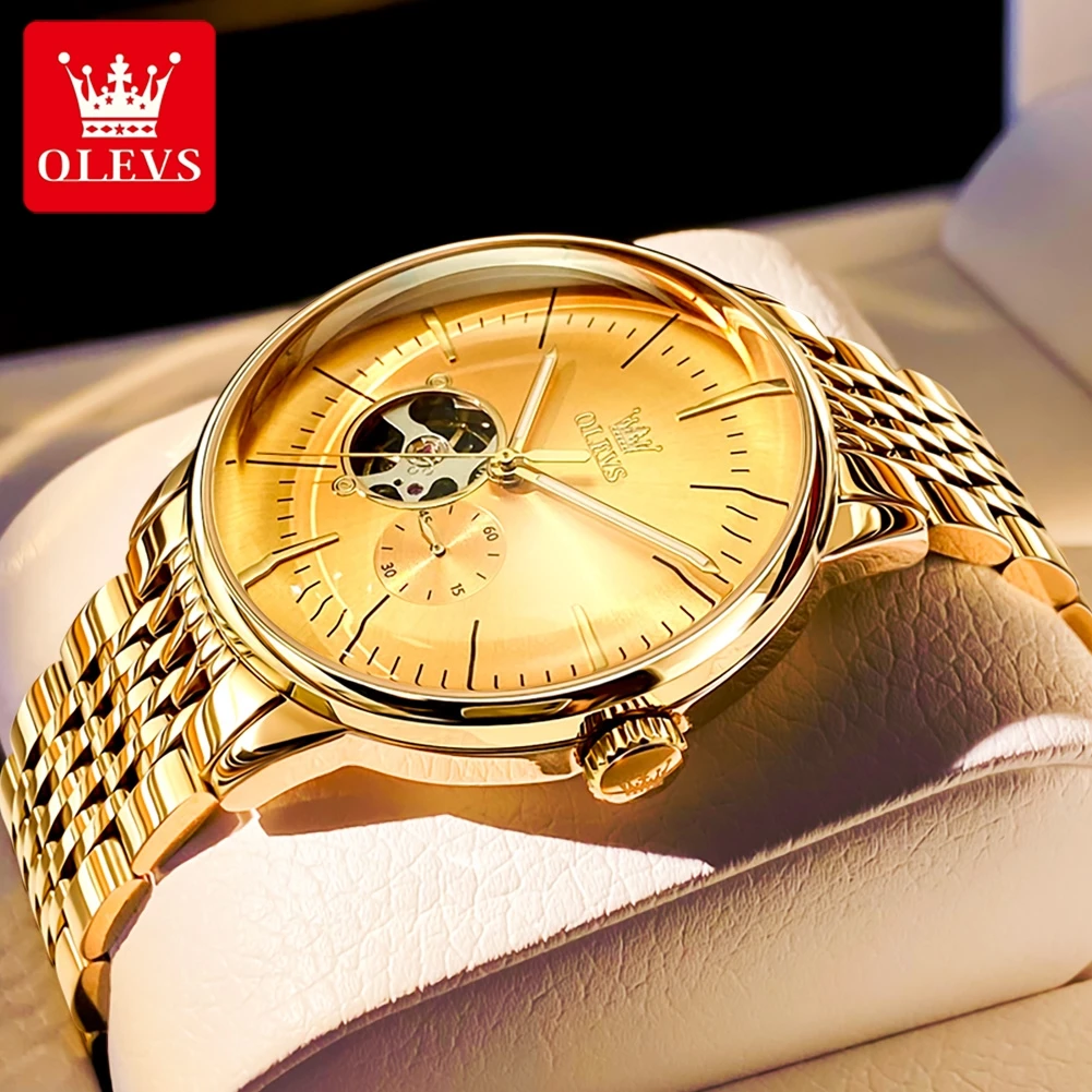 

OLEVS 6708 Роскошные автоматические механические мужские часы из нержавеющей стали, водонепроницаемые светящиеся мужские часы
