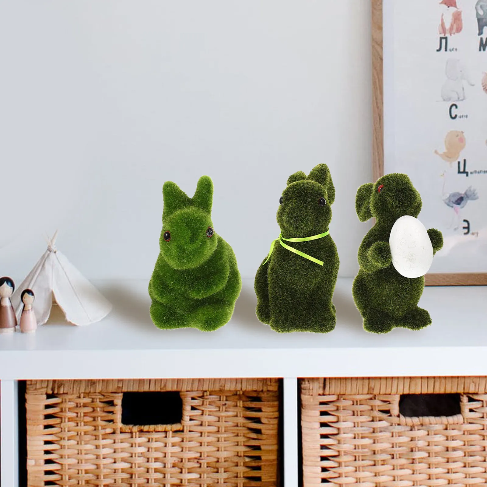 

3Pcs Simulation Rabbit Moss Bunny Cartoon Decoration Easter Party Home Garden Lawn Ornament Flocking Rabbit Adornment