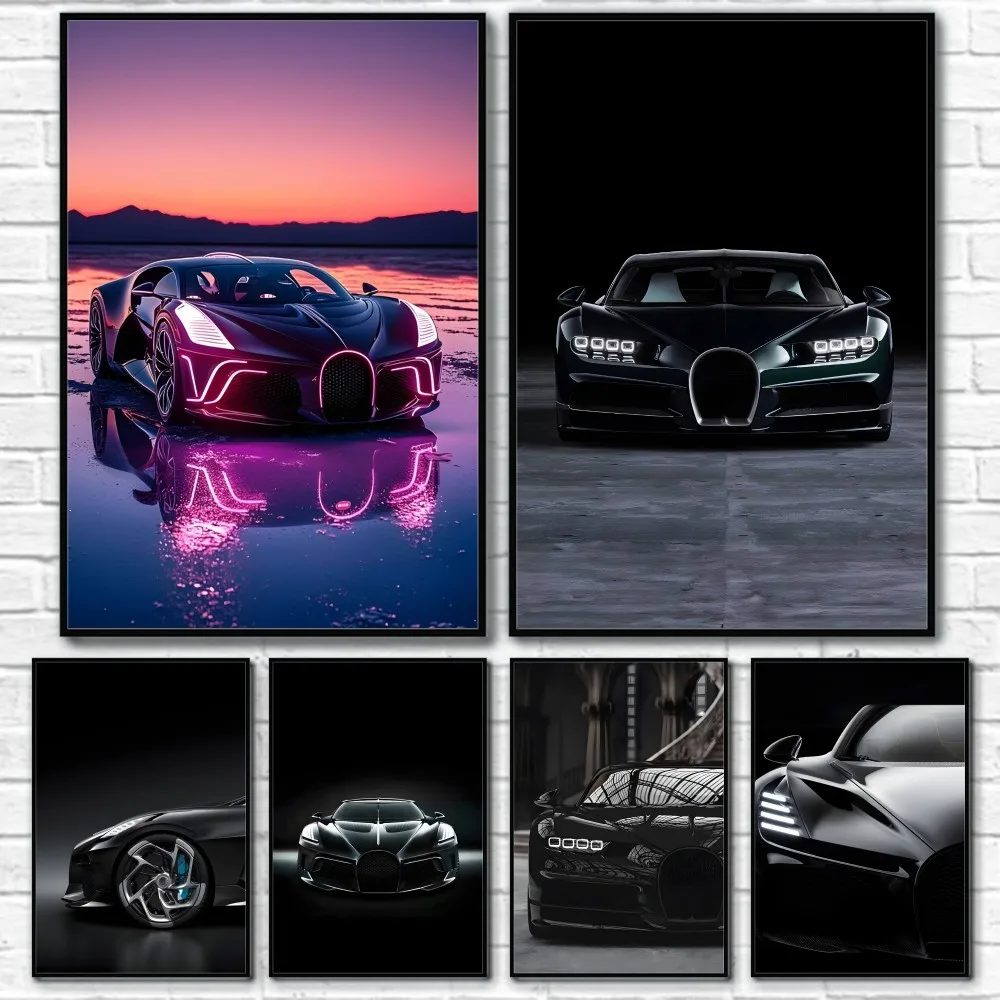 B-BUGATTIES Cool Supercar Poster Sticky Wall Art Printing Waterproof Home Living Bed Room Bar Aesthetic Decor