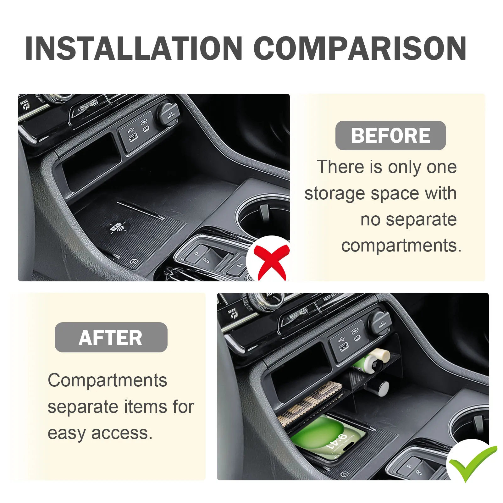 Center Console Organizer Compatible with 2023 2024 2025 Honda Pilot/ 2026 Honda Passport Interior Dividers Tray Car Accessories