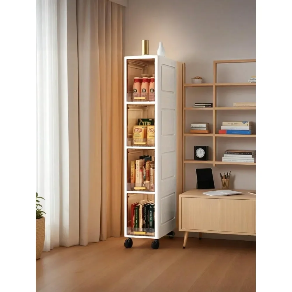 

Multifunctional Storage RackDurable 3 4 5Tier White Plastic Storage Cabinet With Glass Doors Wheels Transparent Drawers Organiz