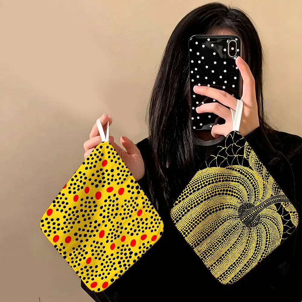 Yellow Dots Yayoi Kusama Thickened Polyester Cotton Hanging Towel, High Absorbent Hand Wiping Towel for Indoor Use