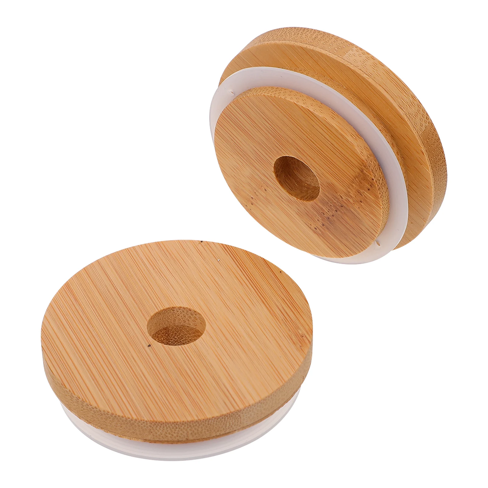 

2pcs Mason Jar Bamboo Lids 7cm Wide Mouth Straw Hole Compatible Replacement Covers Kitchen Bar Accessories Bottle Caps