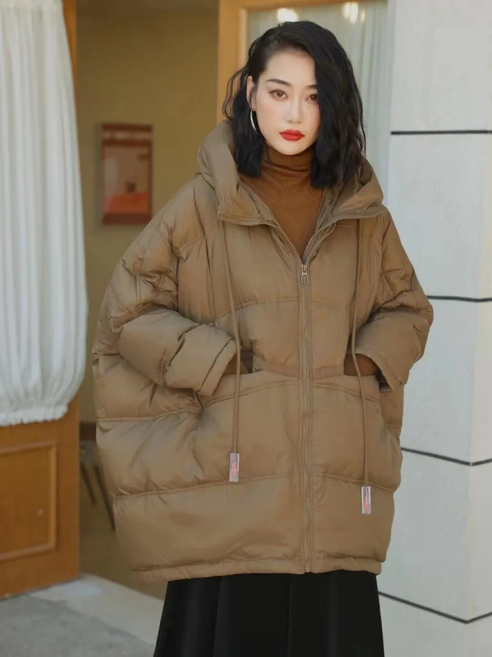 Imagem -06 - Cabolsa Puffer de Pato Feminino Jaqueta Casual Solta Outwear Quente com Capuz Parka Coreana Tamanho Grande Branco Novo Outono e Inverno 2024