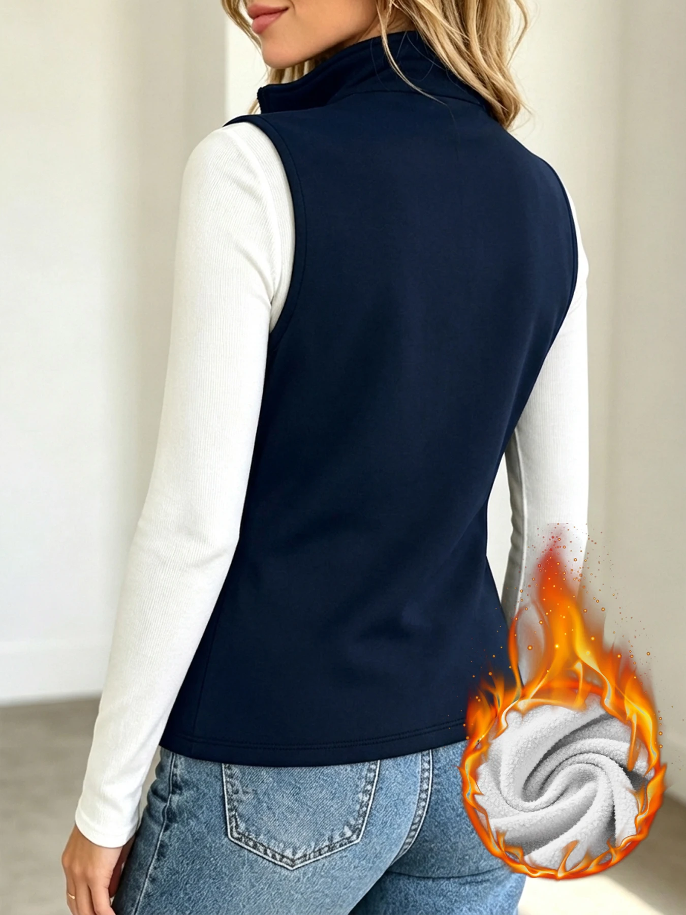 Fleece Vest for Women Thick Soft Stand Collar Zip Up Jacket Casual Vests for Daily Wear in Winter