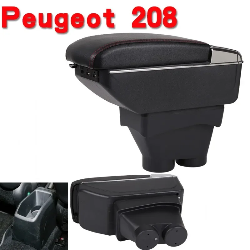 

For Peugeot 208 armrest box Special vehicle accessory modification storage box Large Space Dual Layer USB Charging
