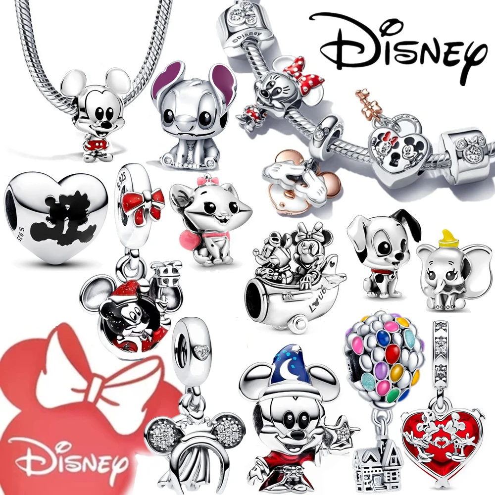 Disney 925 Silver Minnie Mouse Charms Winnie Stitch Dangle Bead Fit Pandora Charms Silver Original Bracelet for Jewelry Making