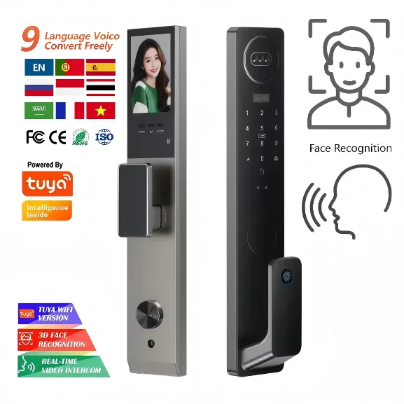 

Замок безопасности для умного дома с 3D автоматическим распознаванием отпечатков пальцев на лице, удаленная разблокировка, входная дверь из алюминиевого сплава с облаком