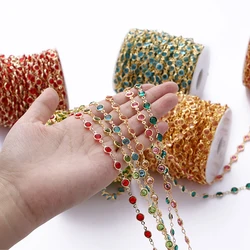 1Meter Colorful Glass Crystal Beads Chain Copper Chains for Necklace Bracelet Jewelry Making DIY Components Accessories