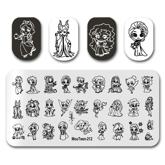 Nail Stamp MouTeen-212 Mixed Disney Cute Princess Nail Stamping Plates Manicure Set For Nail Art Stamper