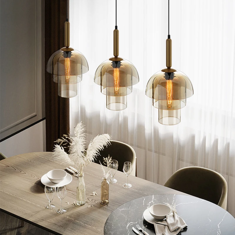 

Modern Amber multi-storey Glass Pendant Lights Industrial Vintage Suspension Lighting Dining Bedroom Home Decor Hanging lamp