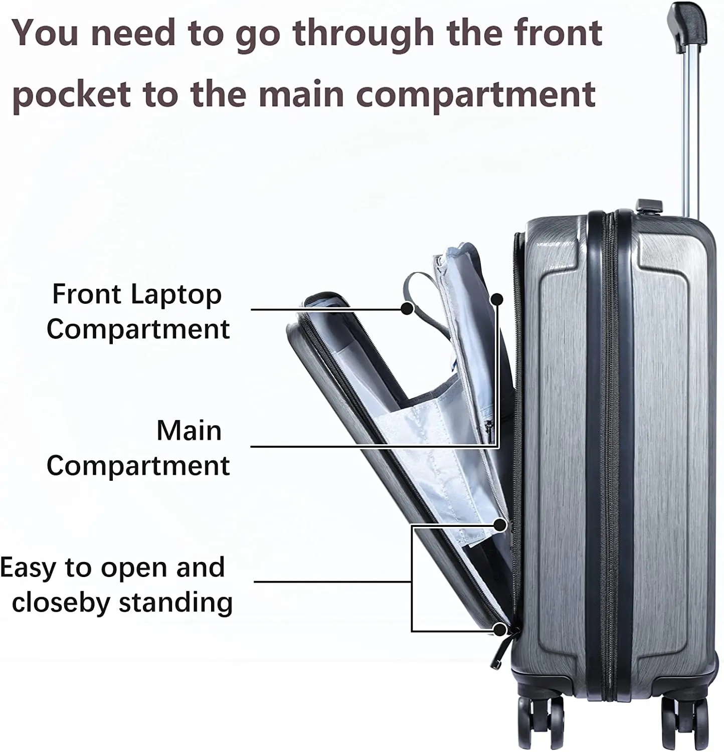 VodeCkare-Bagage de cabine à main avec compartiment avant, roues silencieuses, extensible, ABS, PC, approuvé TSA, verrouillage Spinner, 20 po