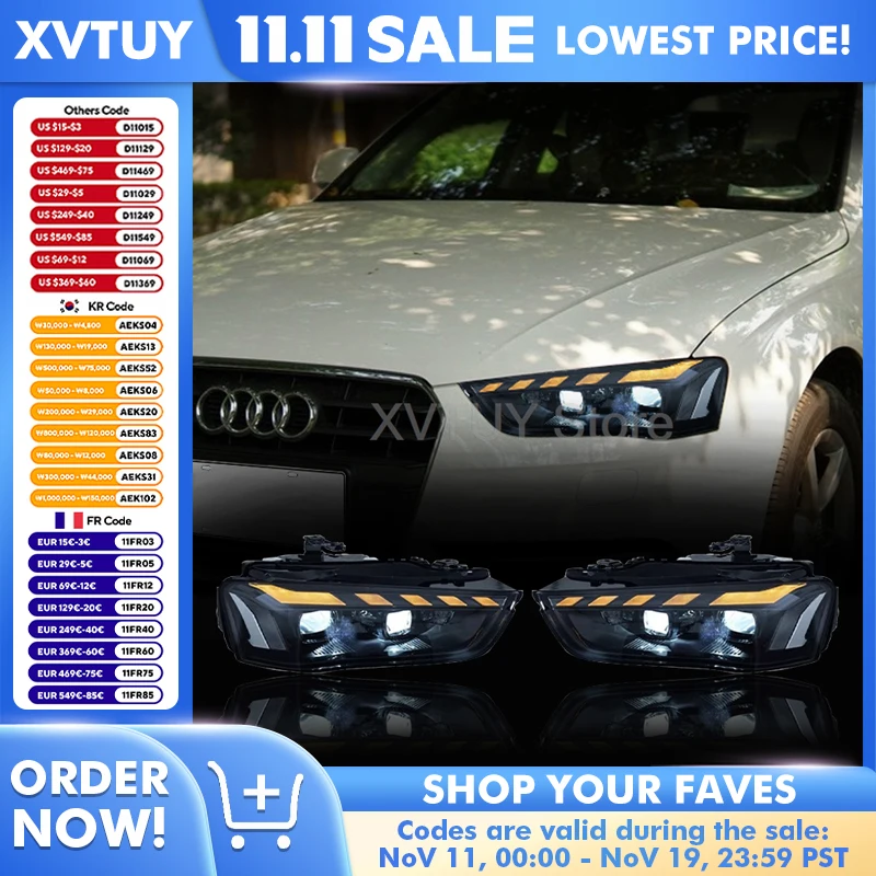 

Автомобильный фонарь для Audi A4 2013-2016, светодиодные фары дневных ходовых огней, автомобильный Стайлинг, линзы проектора, автомобильные аксессуары