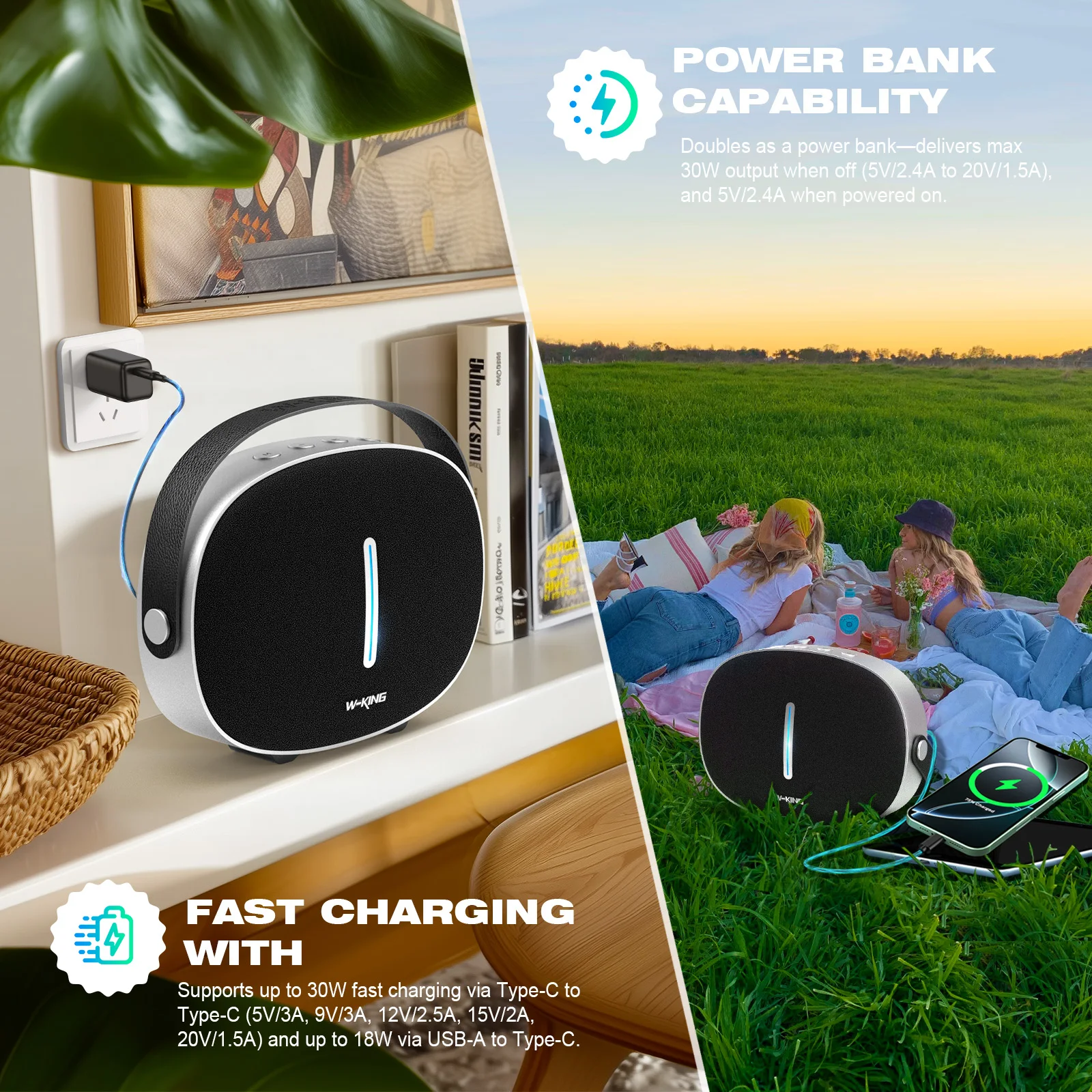 W-King  Speaker 40W Bass Wireless Outdoor BT T8II Portable Speakers Boombox3 Upgraded Speaker for Home Partybox