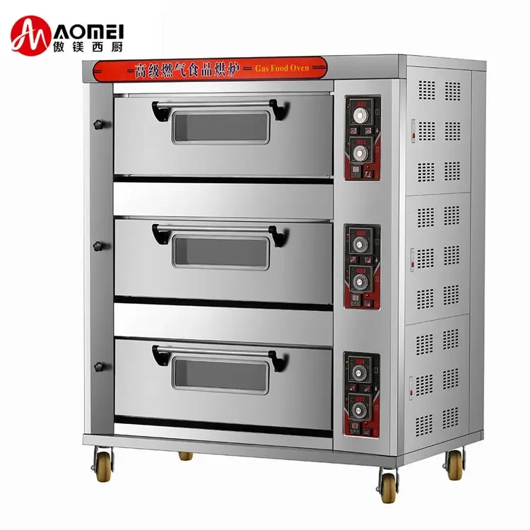 Commercial Baking Equipment 3 Deck 6 Trays Gas Baking Oven