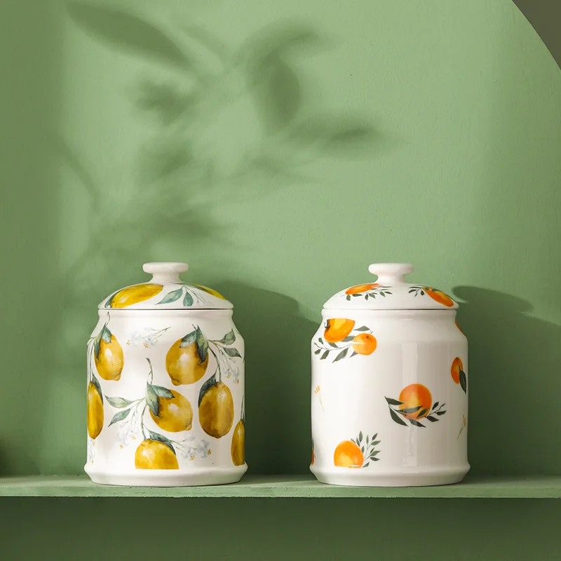

Керамическая банка для хранения фруктов и лимона, банка для специй, контейнер для хранения продуктов, бутылка для хранения, коробка для чая, кухонные принадлежности, настольный органайзер