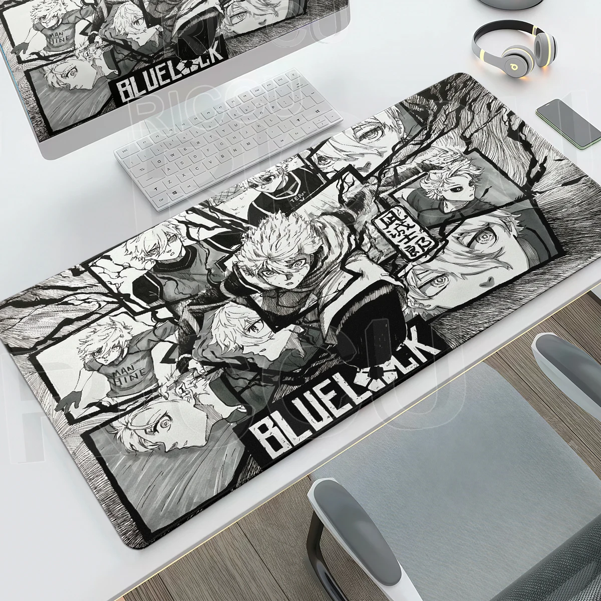 Anime Large Mouse Pad Blue Lock Gamer Computer Desk Mat Gaming Accessories Office Keyboard Nagi Seishirō Rubber Black Mousepad
