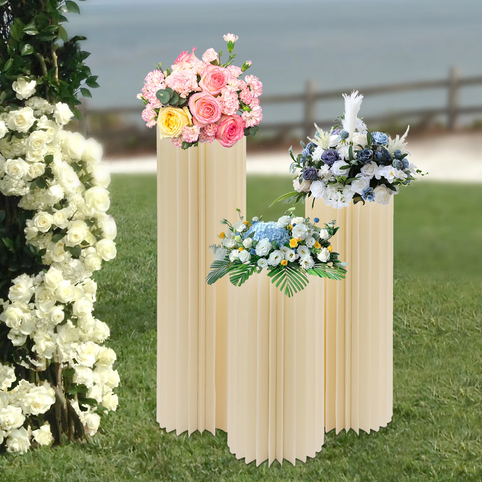 3 PCS Wedding Party Flower Stand Cylinder Cardboard Centerpiece with Pvc Panels Cylinder Flowers Stand Wedding Centerpieces