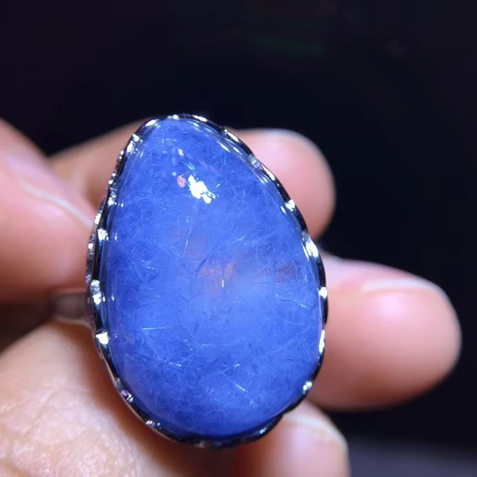 Natural Blue Rutilated Dumortierite Quartz Flower Adjustable Ring 21/13.8mm Woman Men Ring Jewelry AAAAA