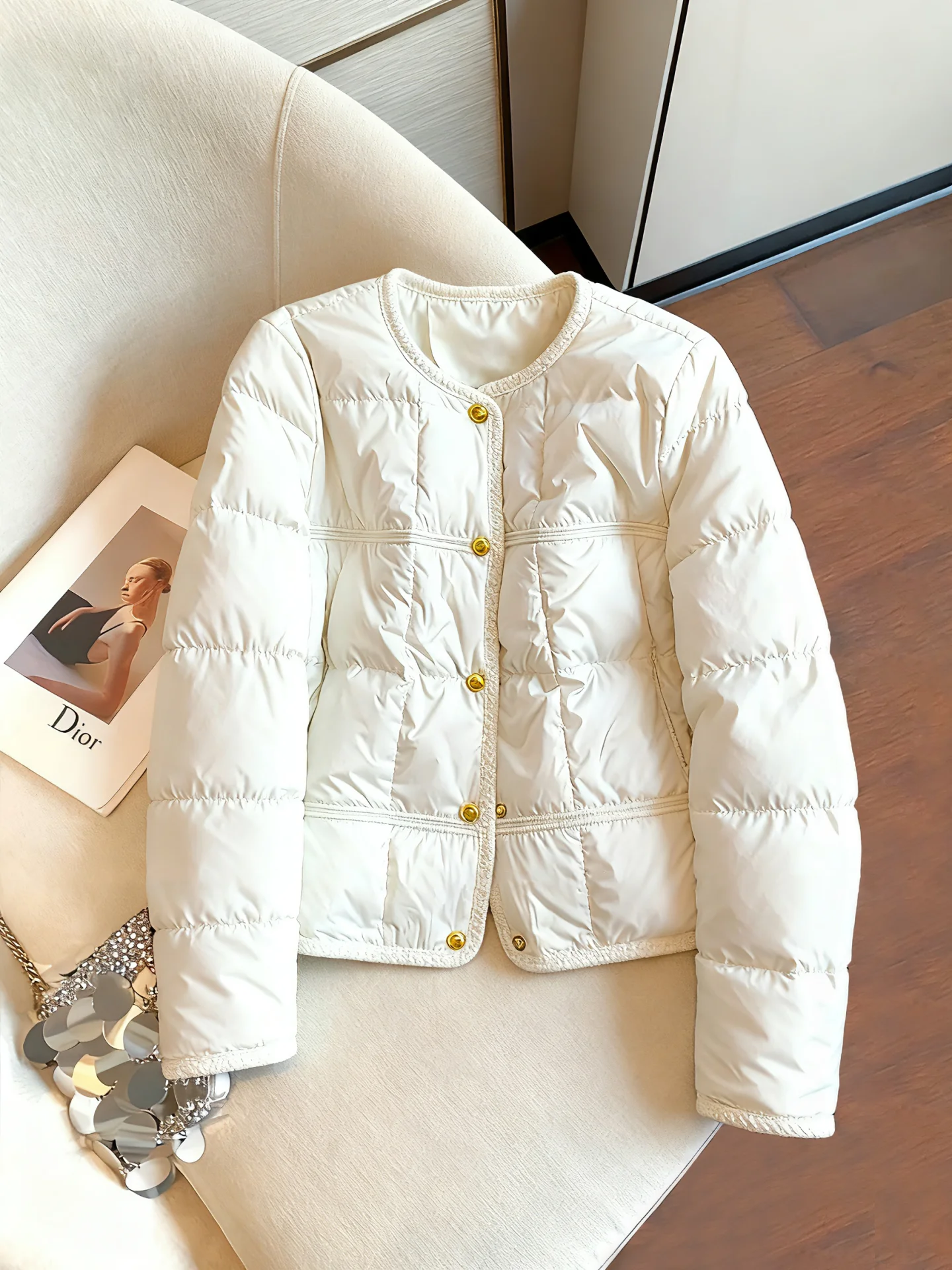 

Faionable round Ne ort Cotton Jaet ex Autumn Winter High End Bone Ribbed Casual Versatile Men's Women's Coat