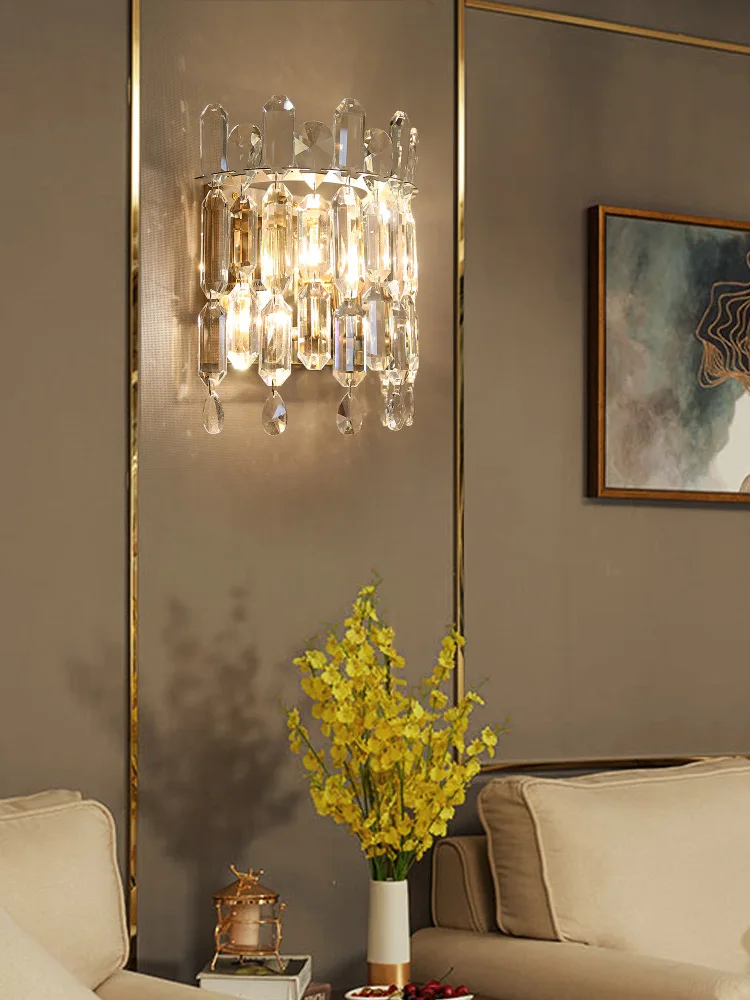 مصباح حائط فاخر على طراز هونج كونج، مصباح حائط لخلفية غرفة المعيشة، بجانب السرير باللون الذهبي 2021 مجموعة كاملة جديدة من الكريستال #4