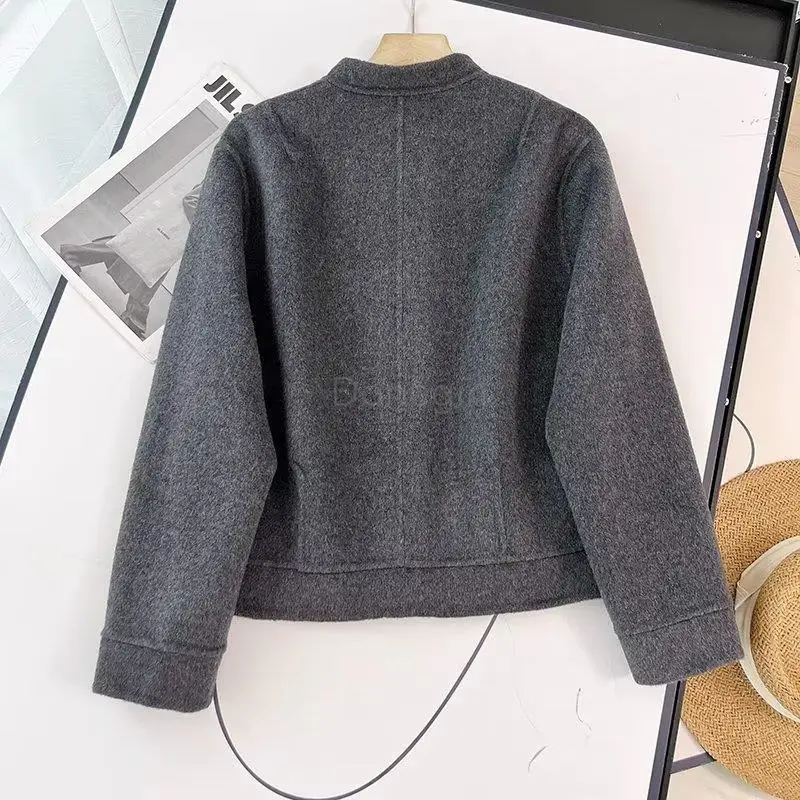 Donegirl 2023Autumn New Women Stand Neck Single-breasted Solid Simple Woolen Coat Short Jacket Versatile Temperament Tops Female